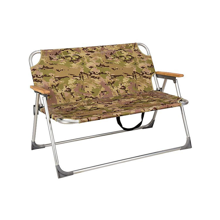 Silla de asiento plegable para 2 personas con reposabrazos de madera ligera para exteriores