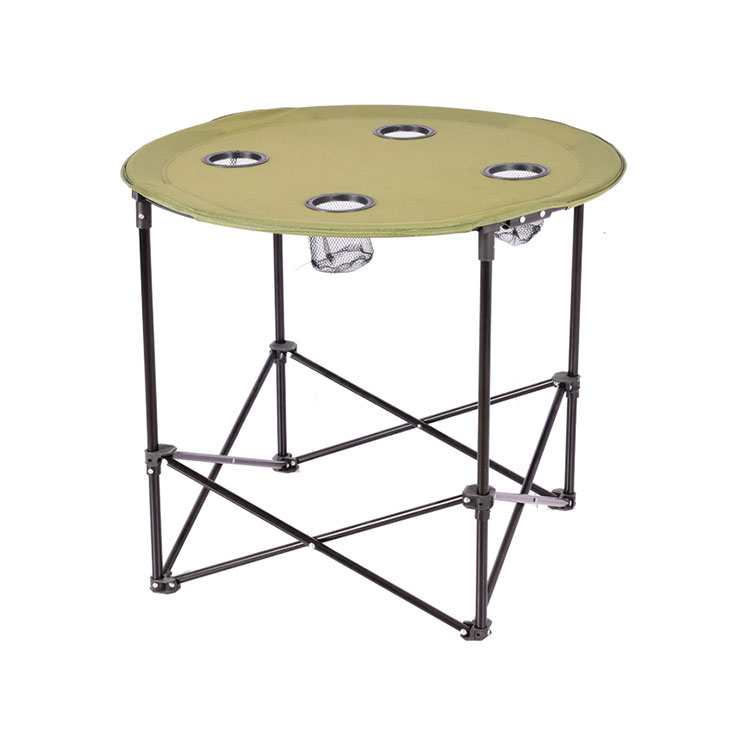 Mesa redonda plegable con portavasos